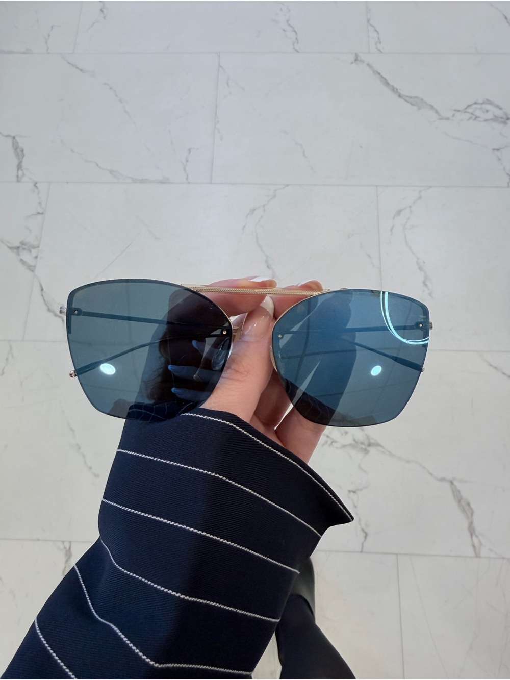 Oliver Peoples Blue Zane Mirrored Lens Rimless Sunglasses